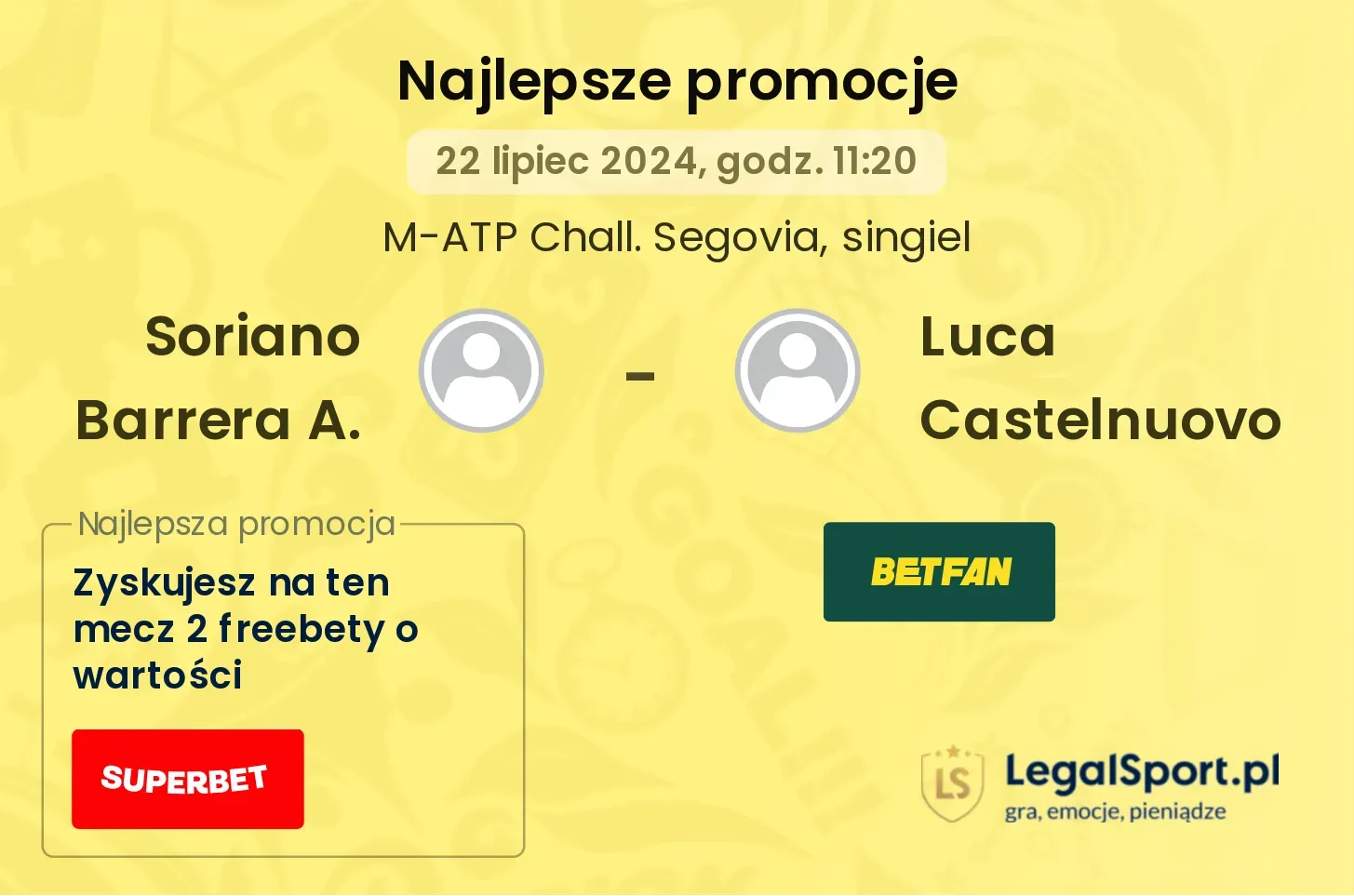 Soriano Barrera A. - Luca Castelnuovo promocje u bukmacherów (22.07, 11:20)