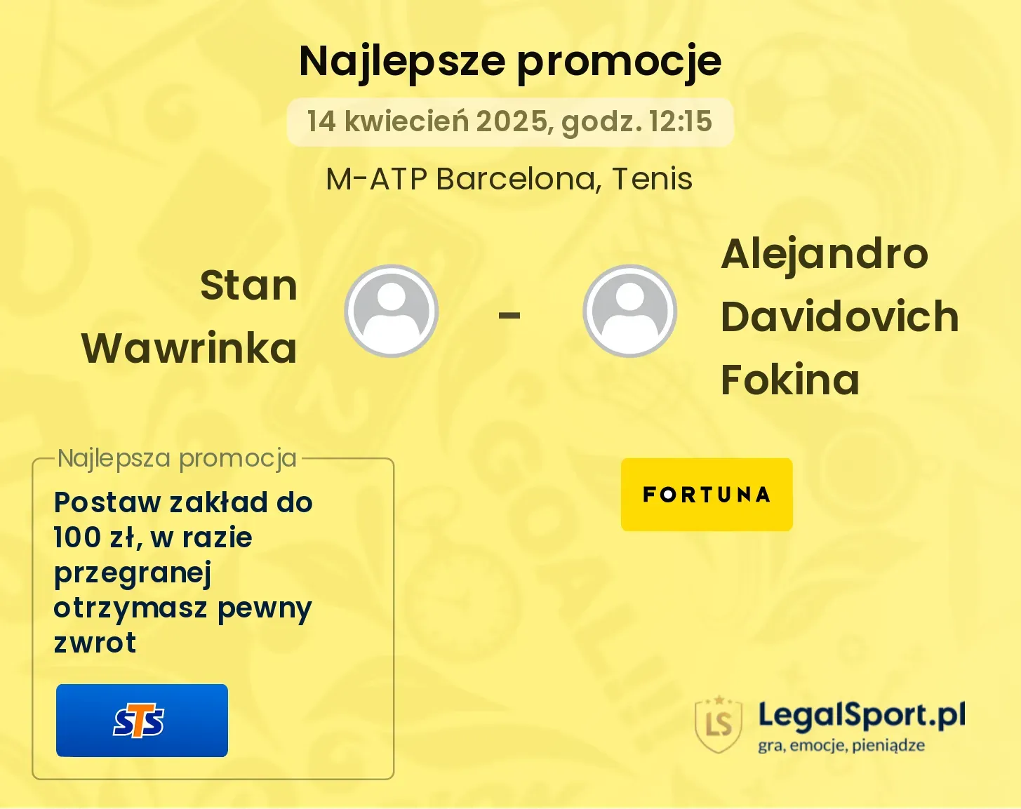 Stan Wawrinka - Alejandro Davidovich Fokina promocje bukmacherskie