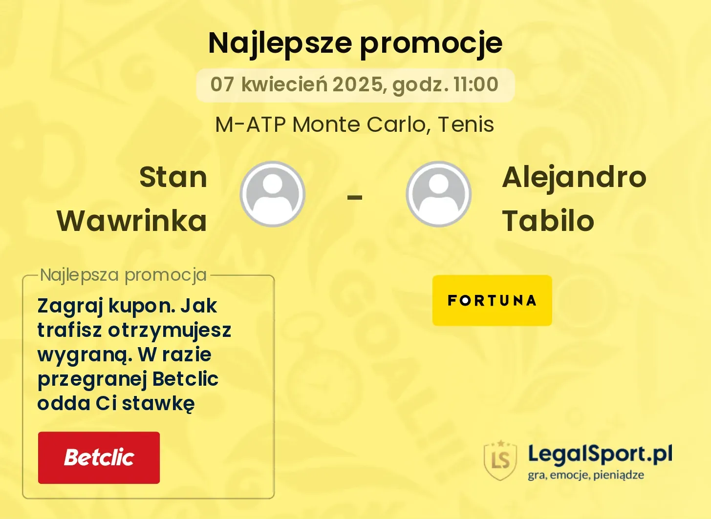 Stan Wawrinka - Alejandro Tabilo promocje bukmacherskie