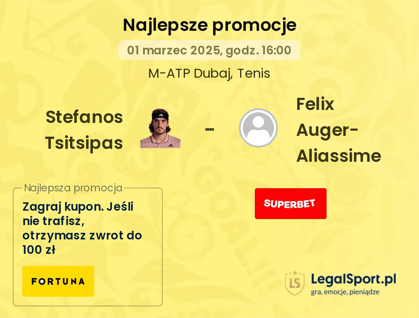 Stefanos Tsitsipas - Felix Auger-Aliassime promocje u bukmacherów