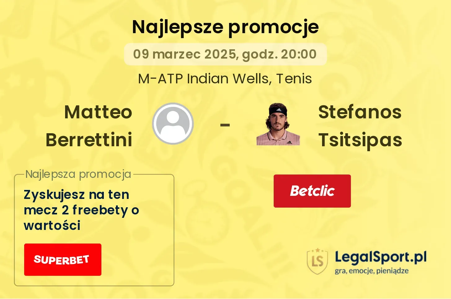 Matteo Berrettini - Stefanos Tsitsipas promocje bukmacherskie