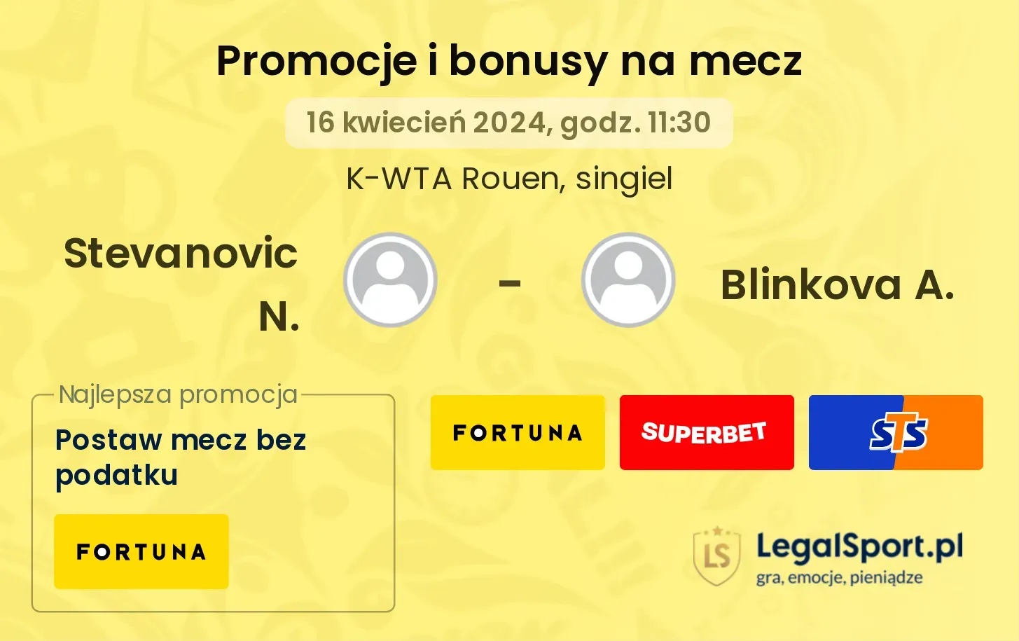 Stevanovic N. - Blinkova A. promocje bonusy na mecz