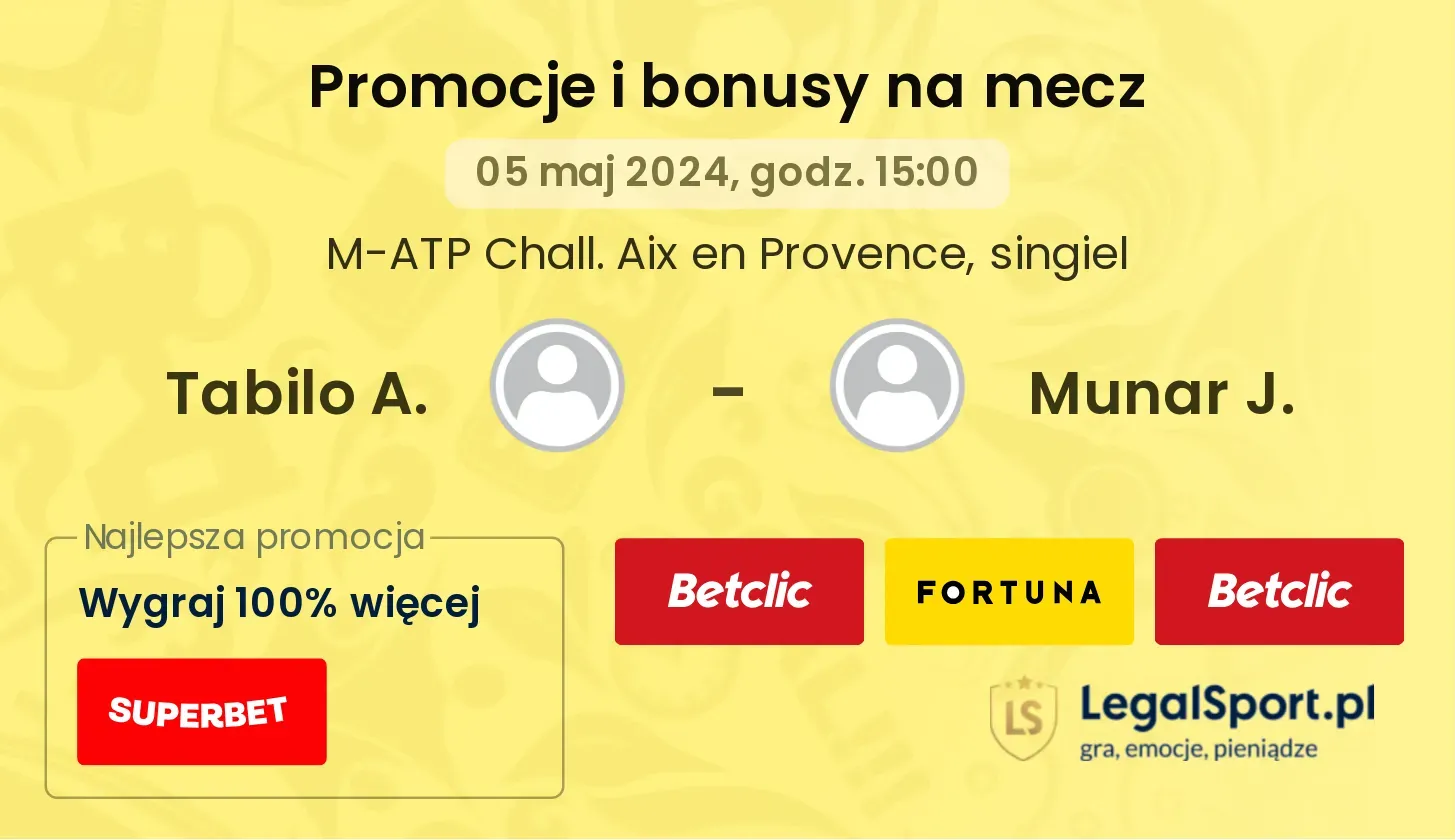 Tabilo A. - Munar J. promocje bonusy na mecz