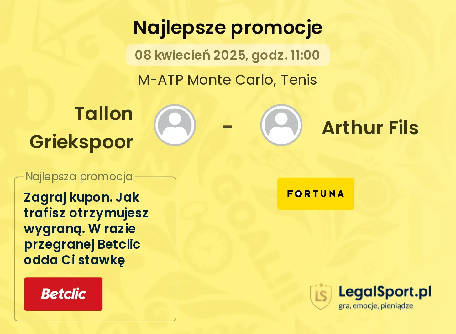 Tallon Griekspoor - Arthur Fils promocje u bukmacherów