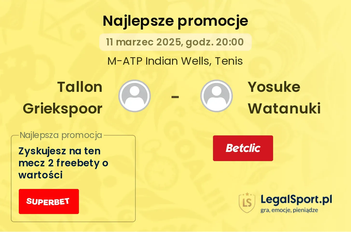 Tallon Griekspoor - Yosuke Watanuki promocje bukmacherskie
