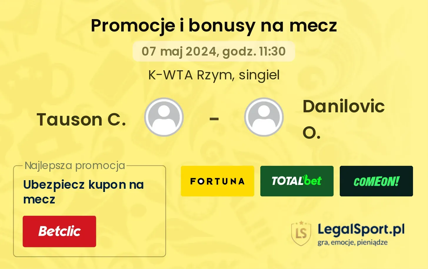 Tauson C. - Danilovic O. promocje bonusy na mecz