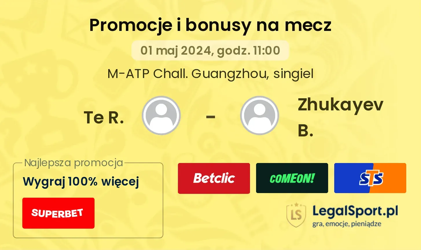 Te R. - Zhukayev B. promocje bonusy na mecz