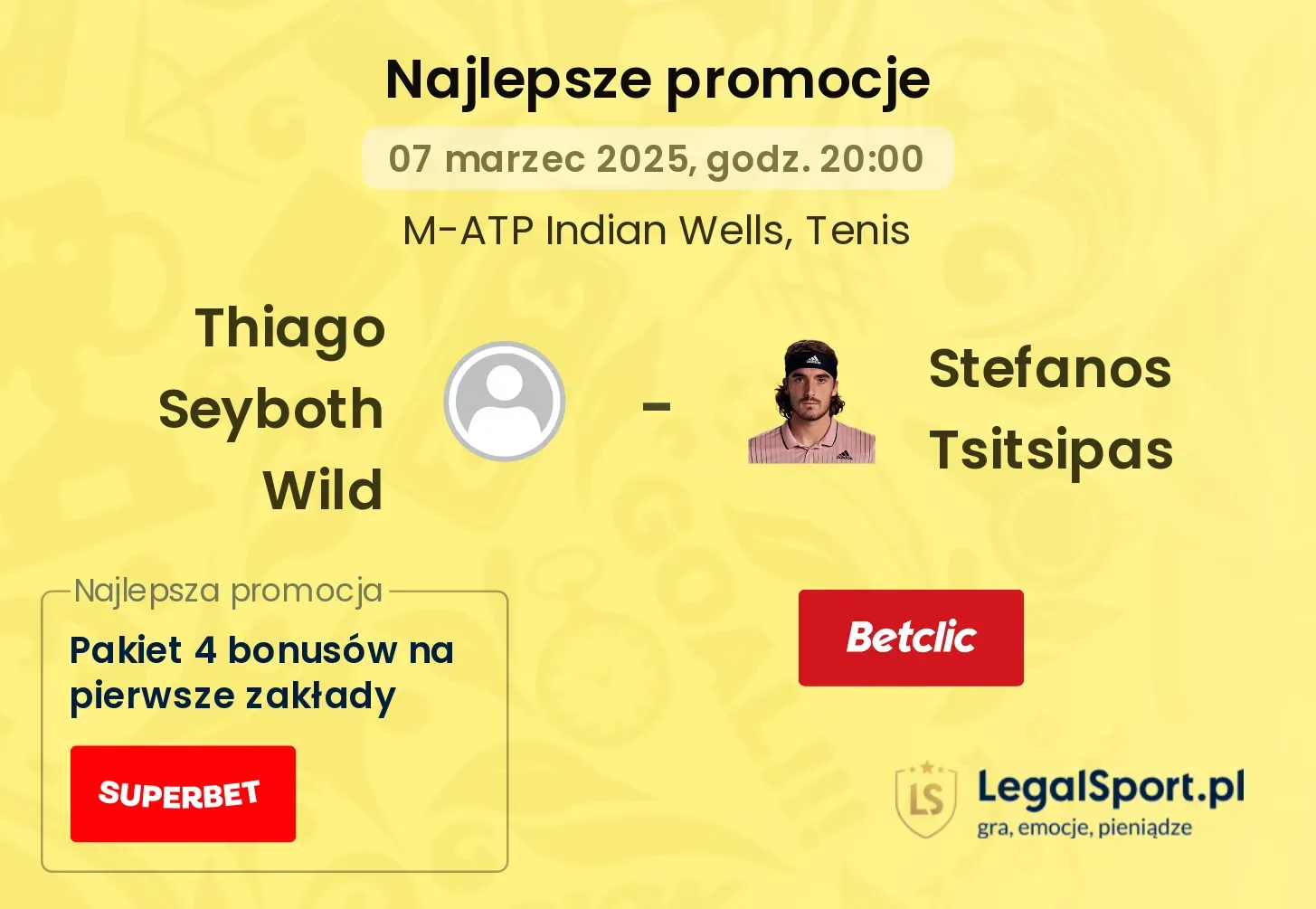 Thiago Seyboth Wild - Stefanos Tsitsipas promocje u bukmacherów