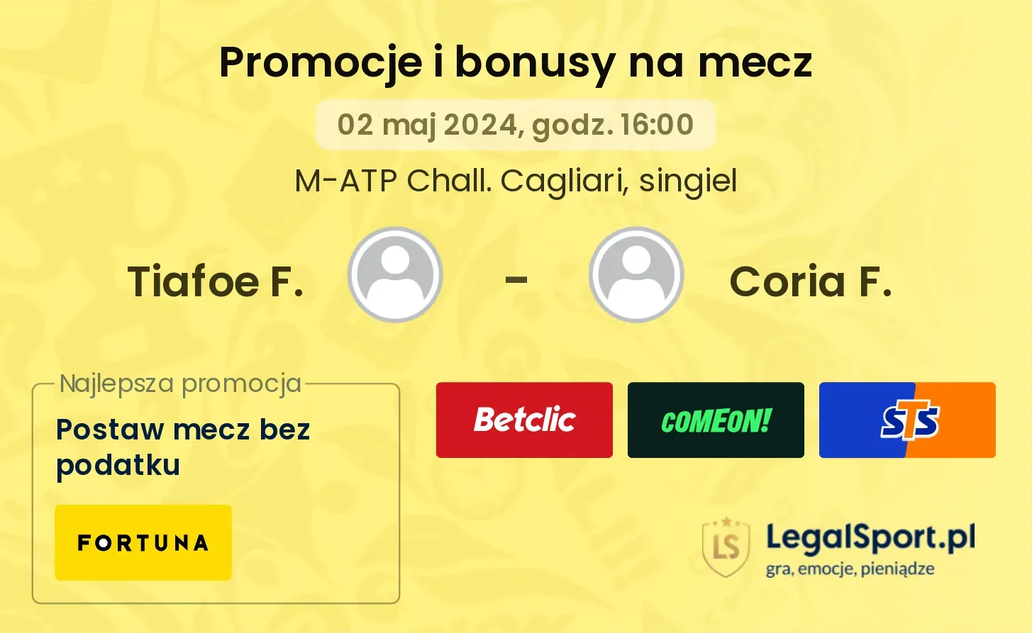 Tiafoe F. - Coria F. promocje bonusy na mecz