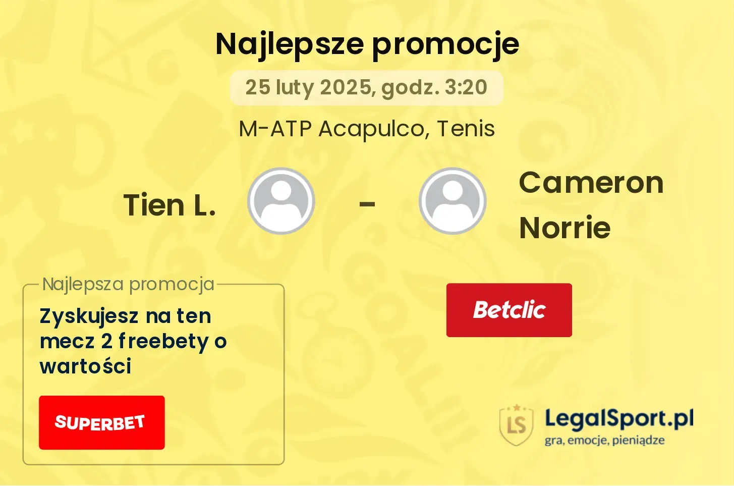 Tien L. - Cameron Norrie promocje u bukmacherów