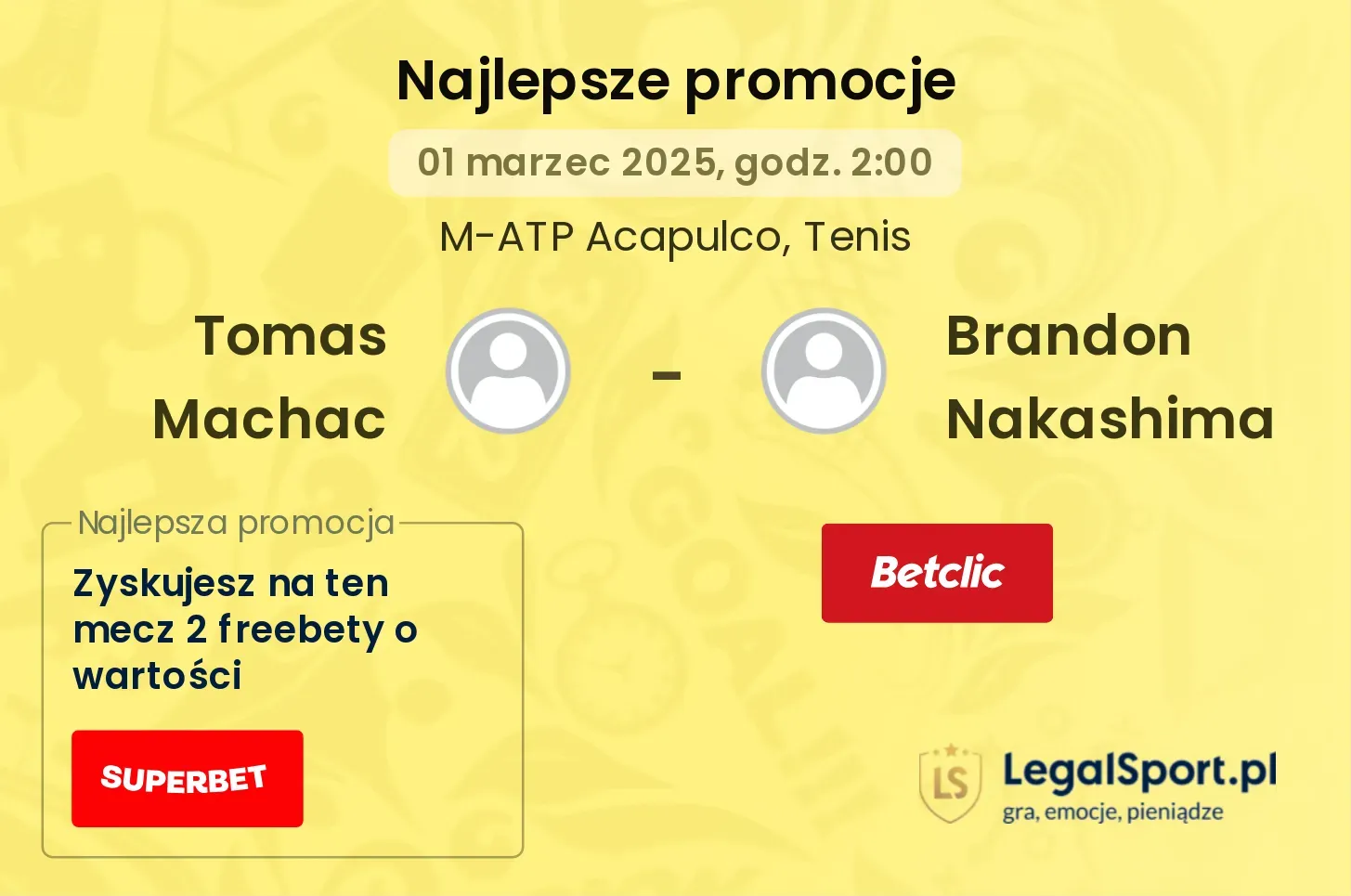 Tomas Machac - Brandon Nakashima promocje u bukmacherów