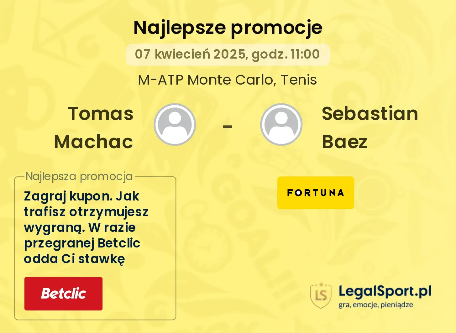 Tomas Machac - Sebastian Baez promocje u bukmacherów