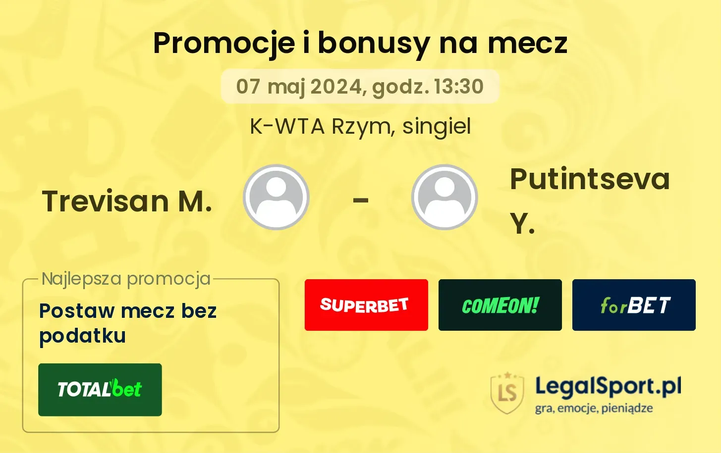 Trevisan M. - Putintseva Y. promocje bonusy na mecz
