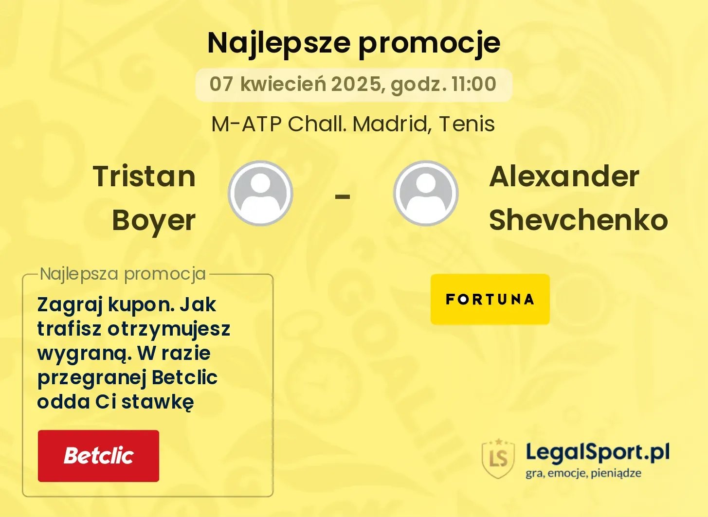 Tristan Boyer - Alexander Shevchenko promocje u bukmacherów