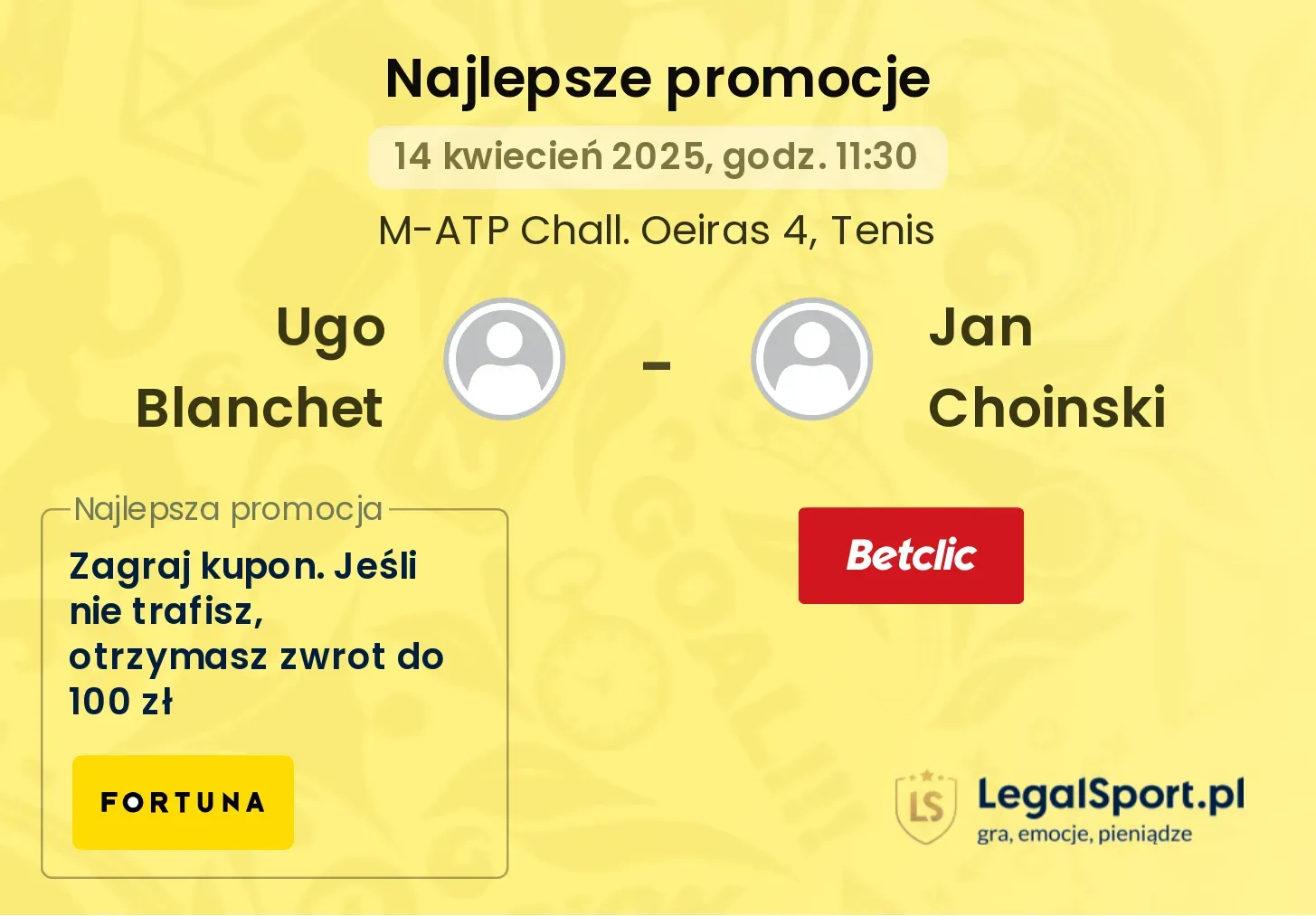 Ugo Blanchet - Jan Choinski promocje u bukmacherów