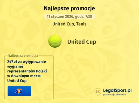 STS: 247 zł za wytypowanie wygranej Igi Świątek (lub innych reprezentantów Polski) w dowolnym meczu turnieju United Cup