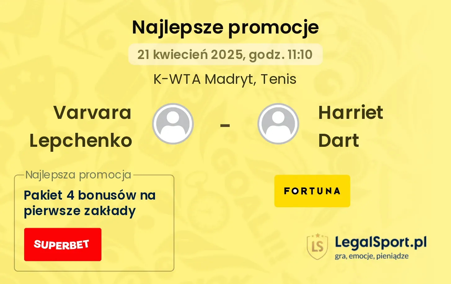 Varvara Lepchenko - Harriet Dart promocje u bukmacherów