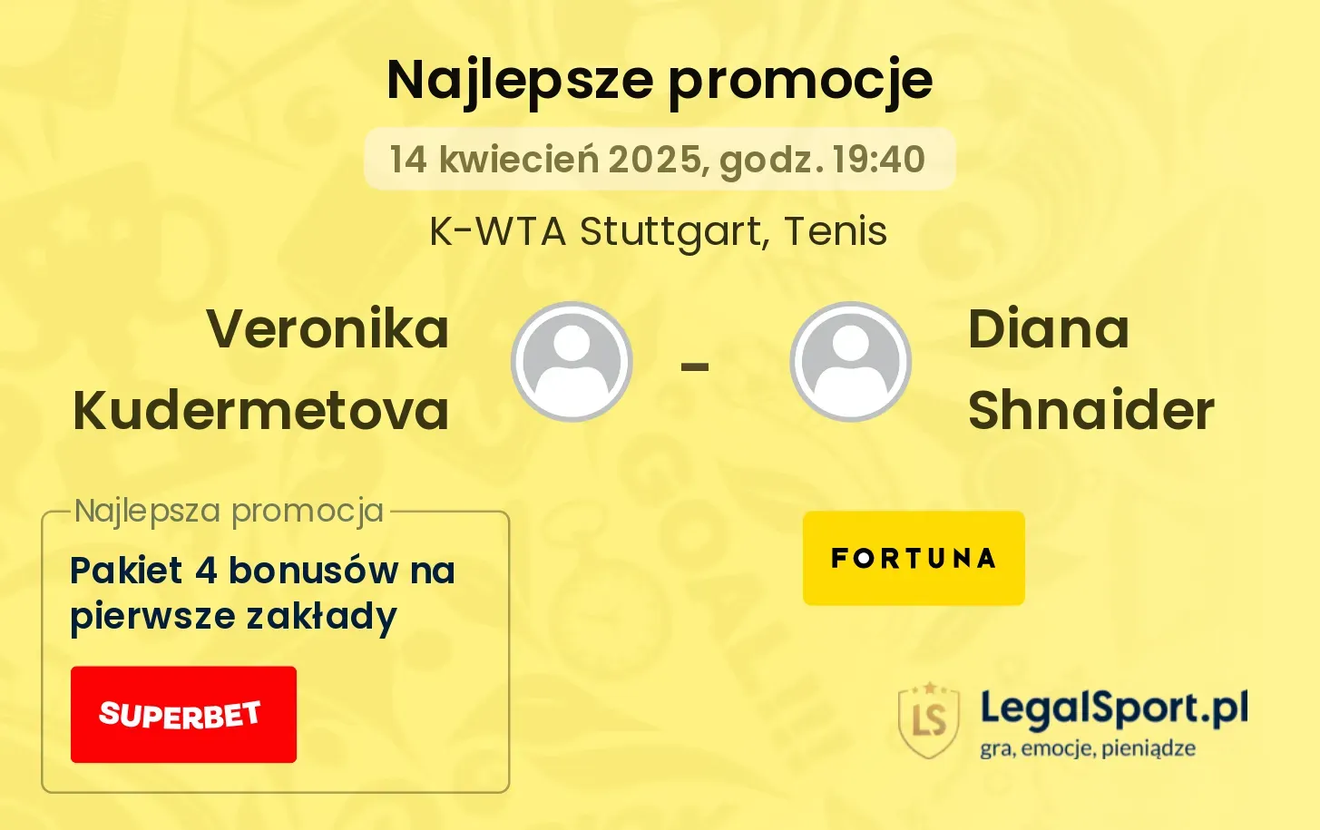 Veronika Kudermetova - Diana Shnaider promocje u bukmacherów