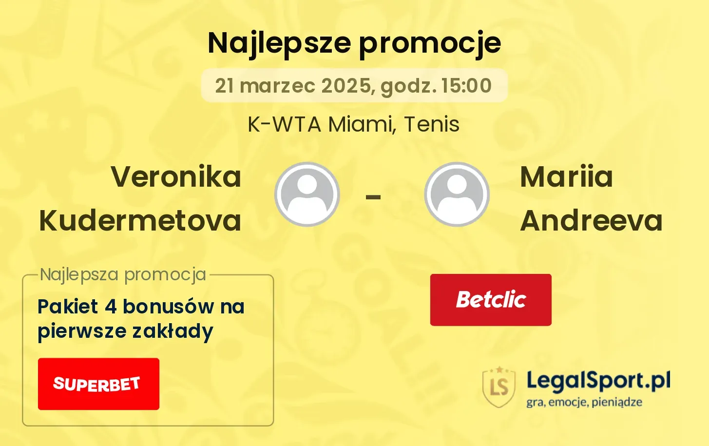 Veronika Kudermetova - Mariia Andreeva promocje u bukmacherów