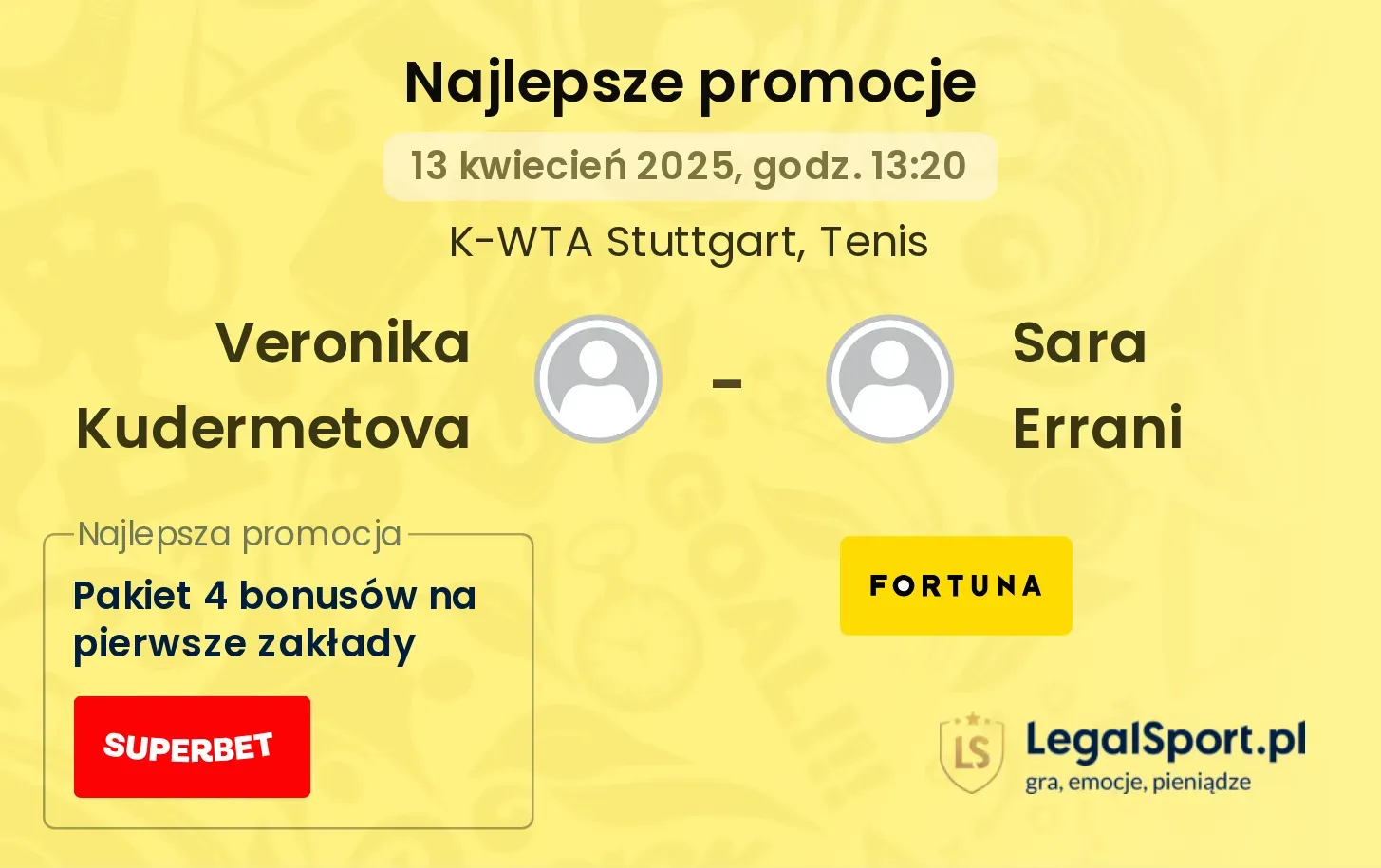 Veronika Kudermetova - Sara Errani promocje u bukmacherów