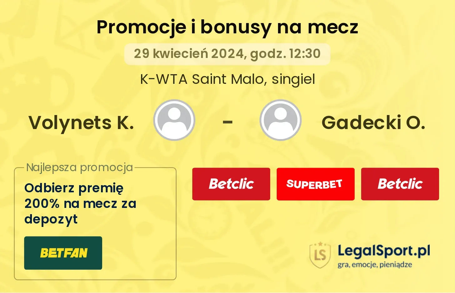 Volynets K. - Gadecki O. promocje bonusy na mecz