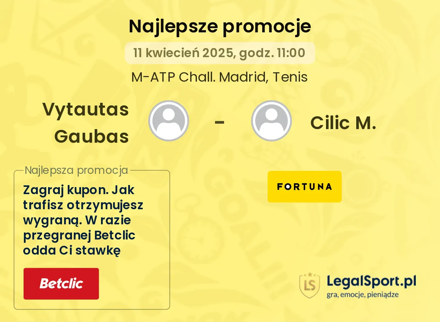 Vytautas Gaubas - Cilic M. promocje u bukmacherów