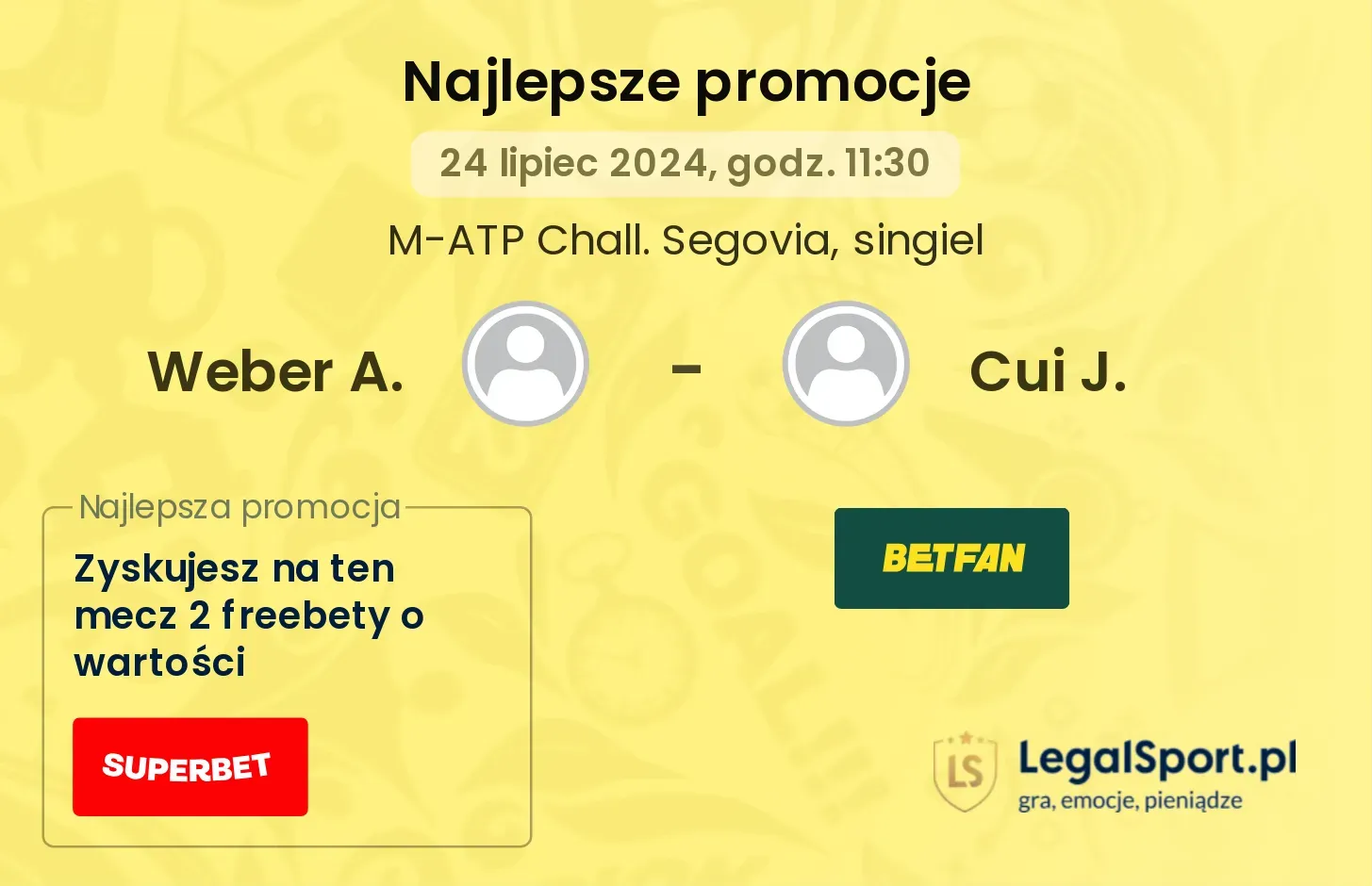 Weber A. - Cui J. promocje u bukmacherów (24.07, 11:30)