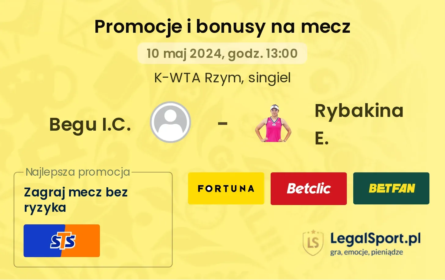 Begu I.C. - Rybakina E. promocje bonusy na mecz