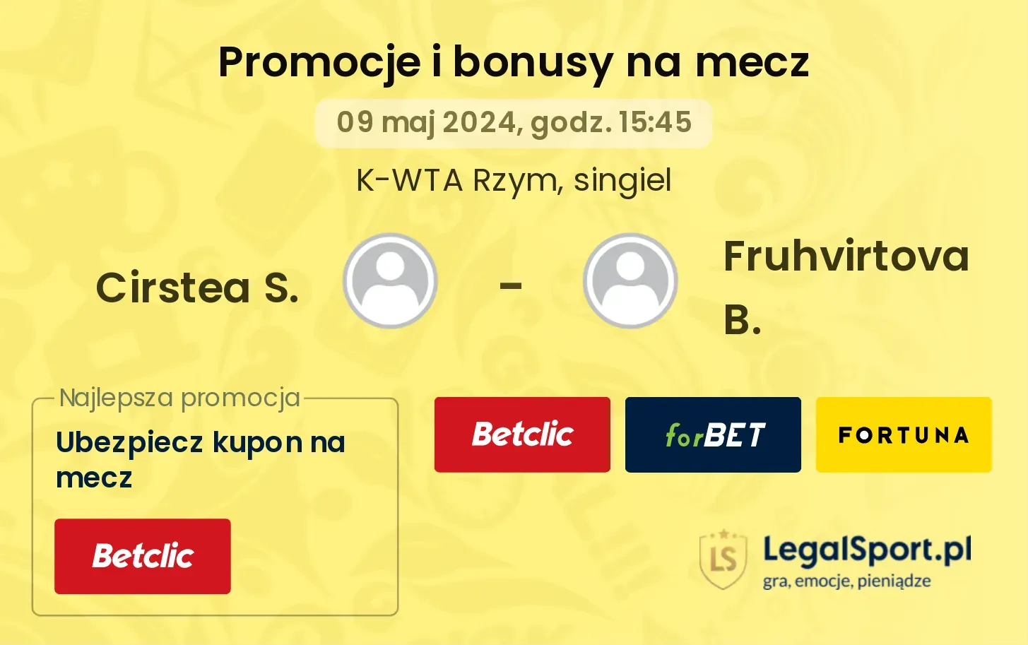 Cirstea S. - Fruhvirtova B. promocje bonusy na mecz