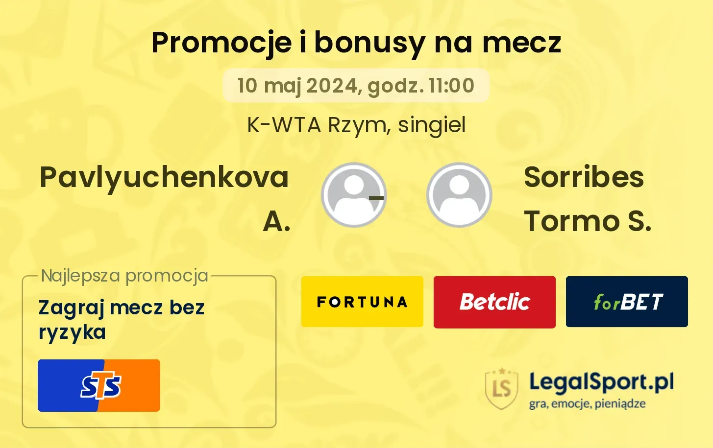 Pavlyuchenkova A. - Sorribes Tormo S. promocje bonusy na mecz