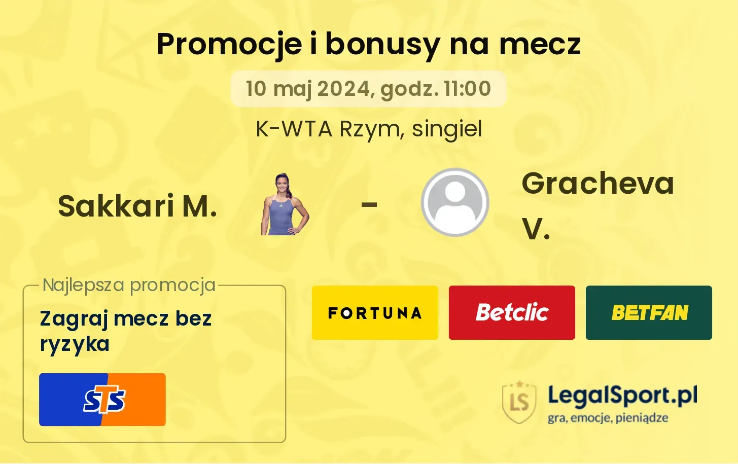 Sakkari M. - Gracheva V. promocje bonusy na mecz