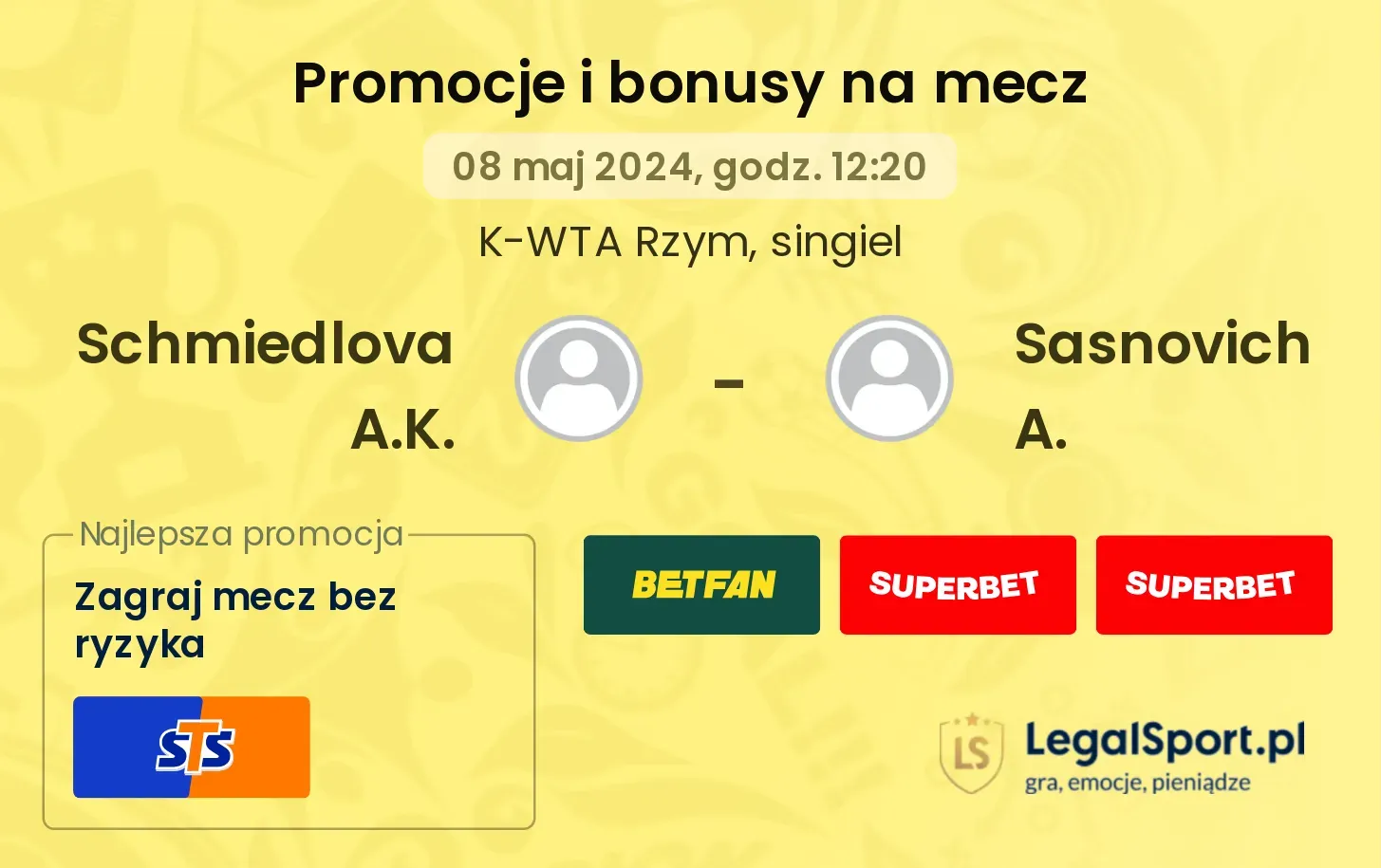 Schmiedlova A.K. - Sasnovich A. promocje bonusy na mecz