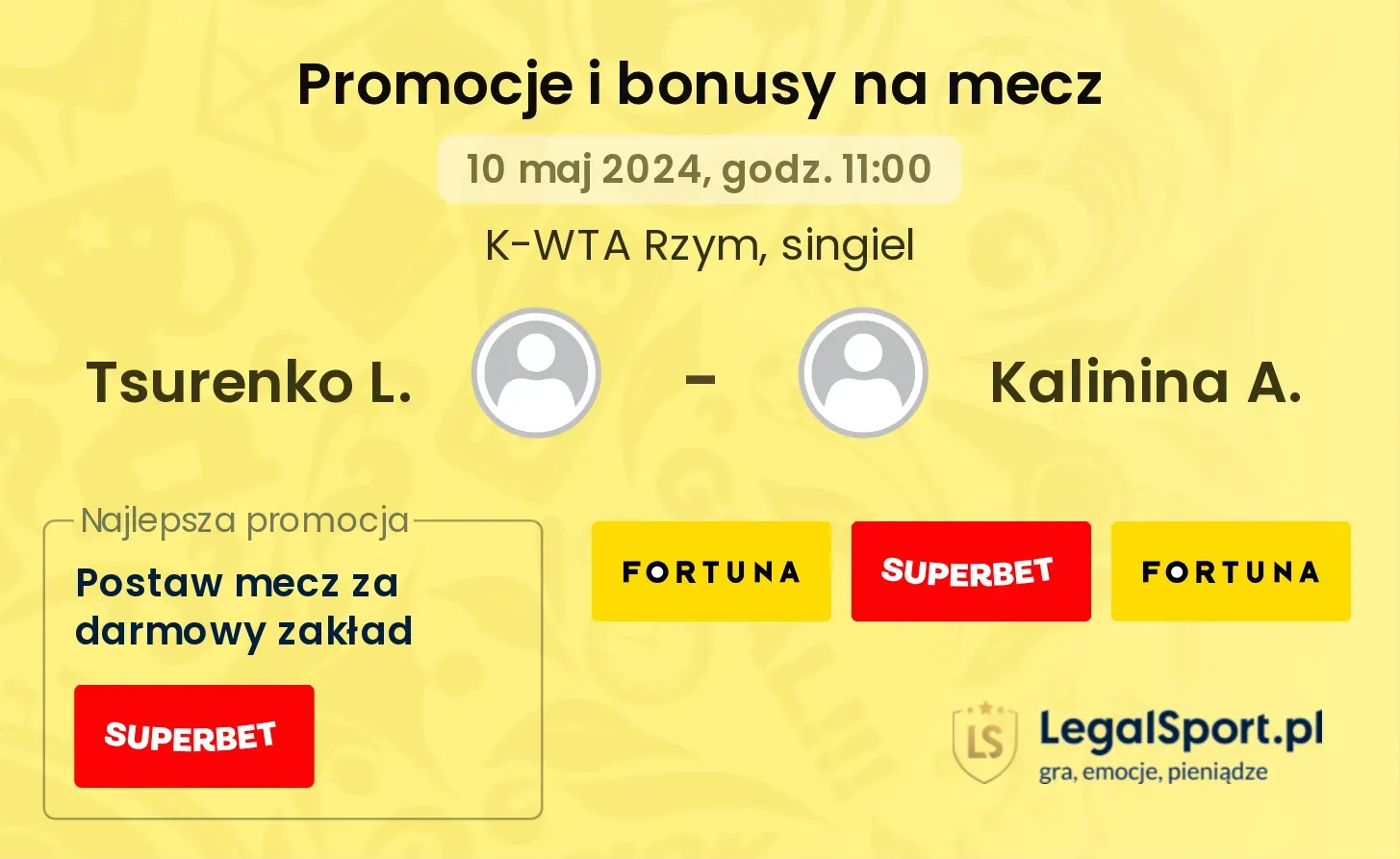 Tsurenko L. - Kalinina A. promocje bonusy na mecz