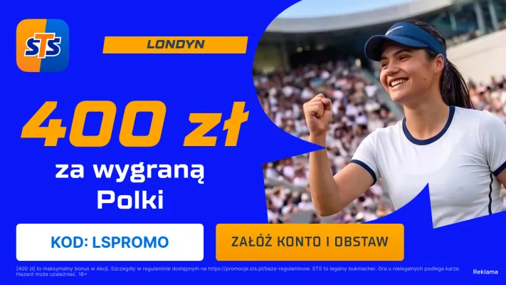 STS: 400 zł za wytypowanie wygranej Polki lub Polaka w meczu Wimbledonu 2026