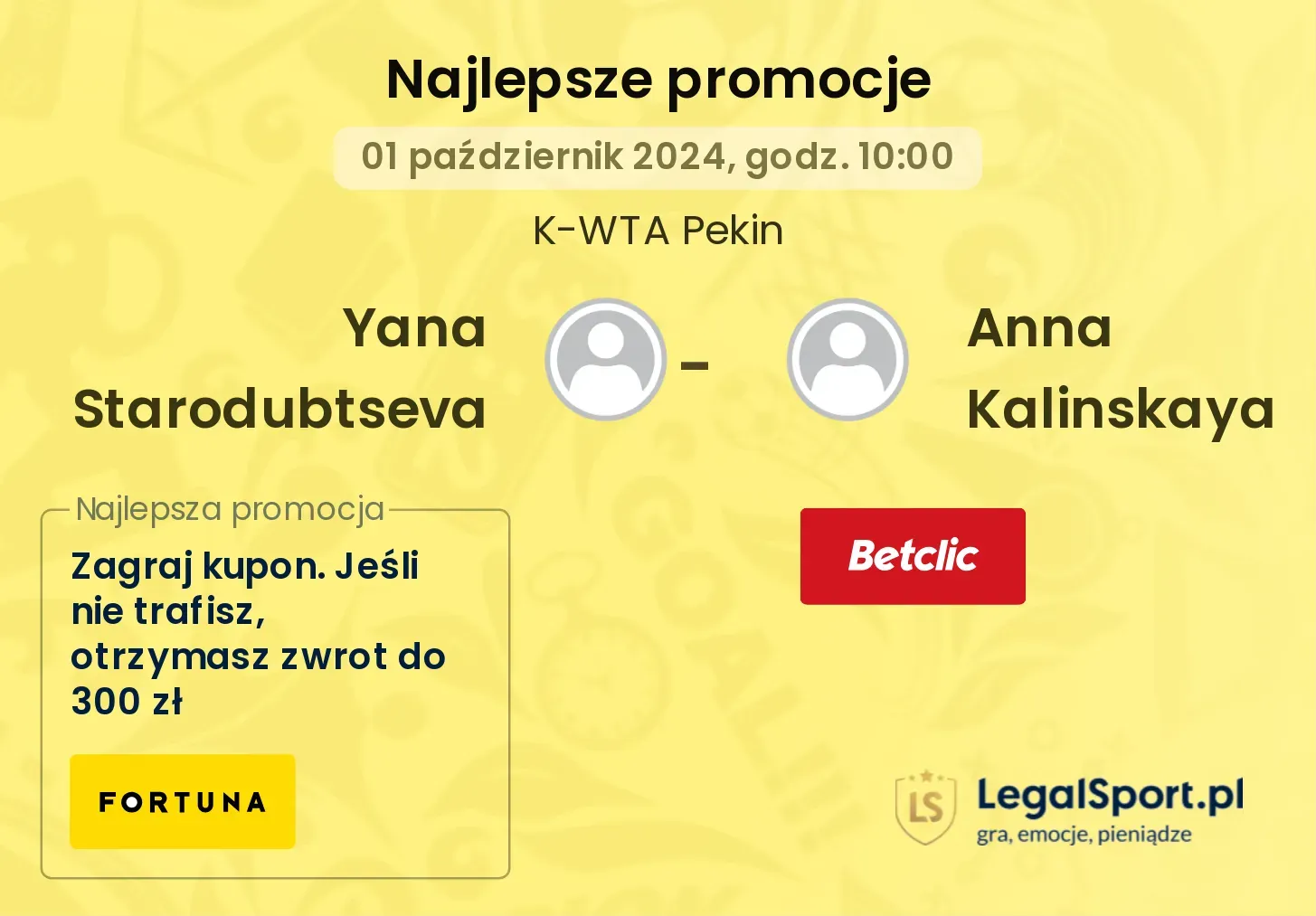 Yana Starodubtseva - Anna Kalinskaya promocje u bukmacherów 01.10, 10:00