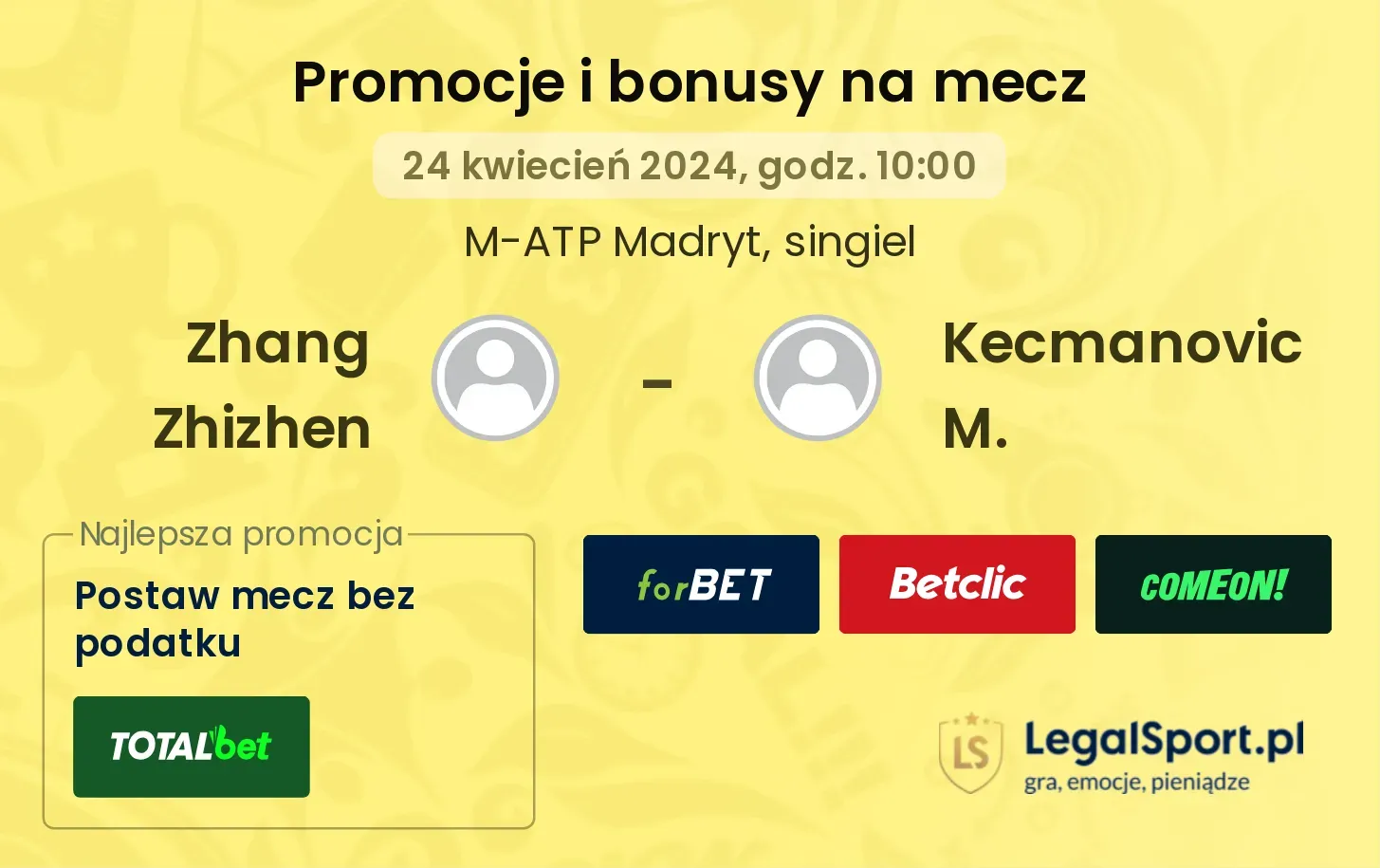 Zhang Zhizhen - Kecmanovic M. promocje bonusy na mecz