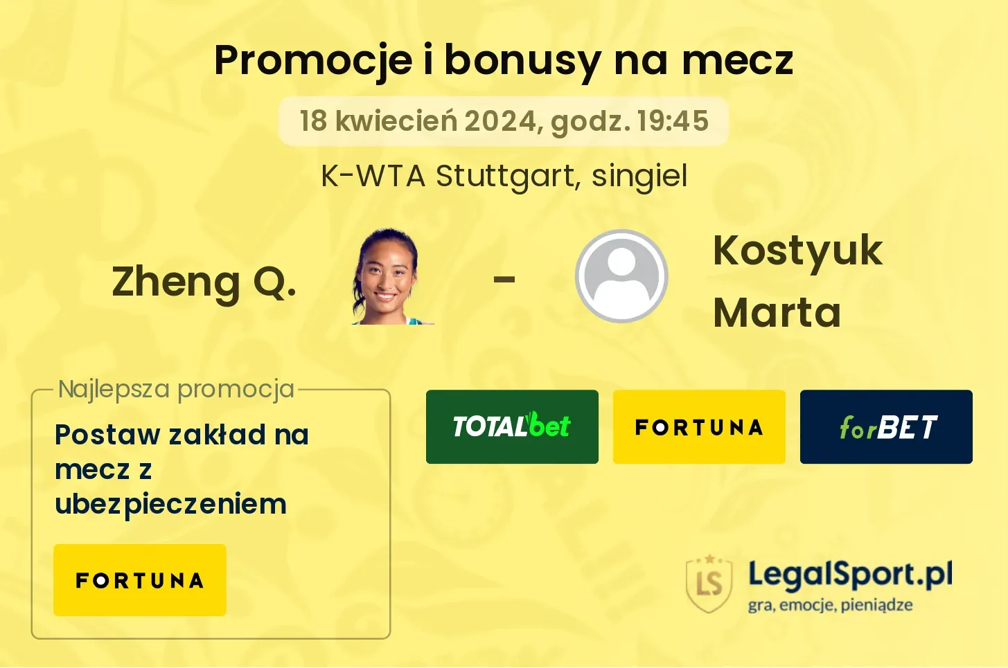 Zheng Q. - Kostyuk Marta promocje bonusy na mecz