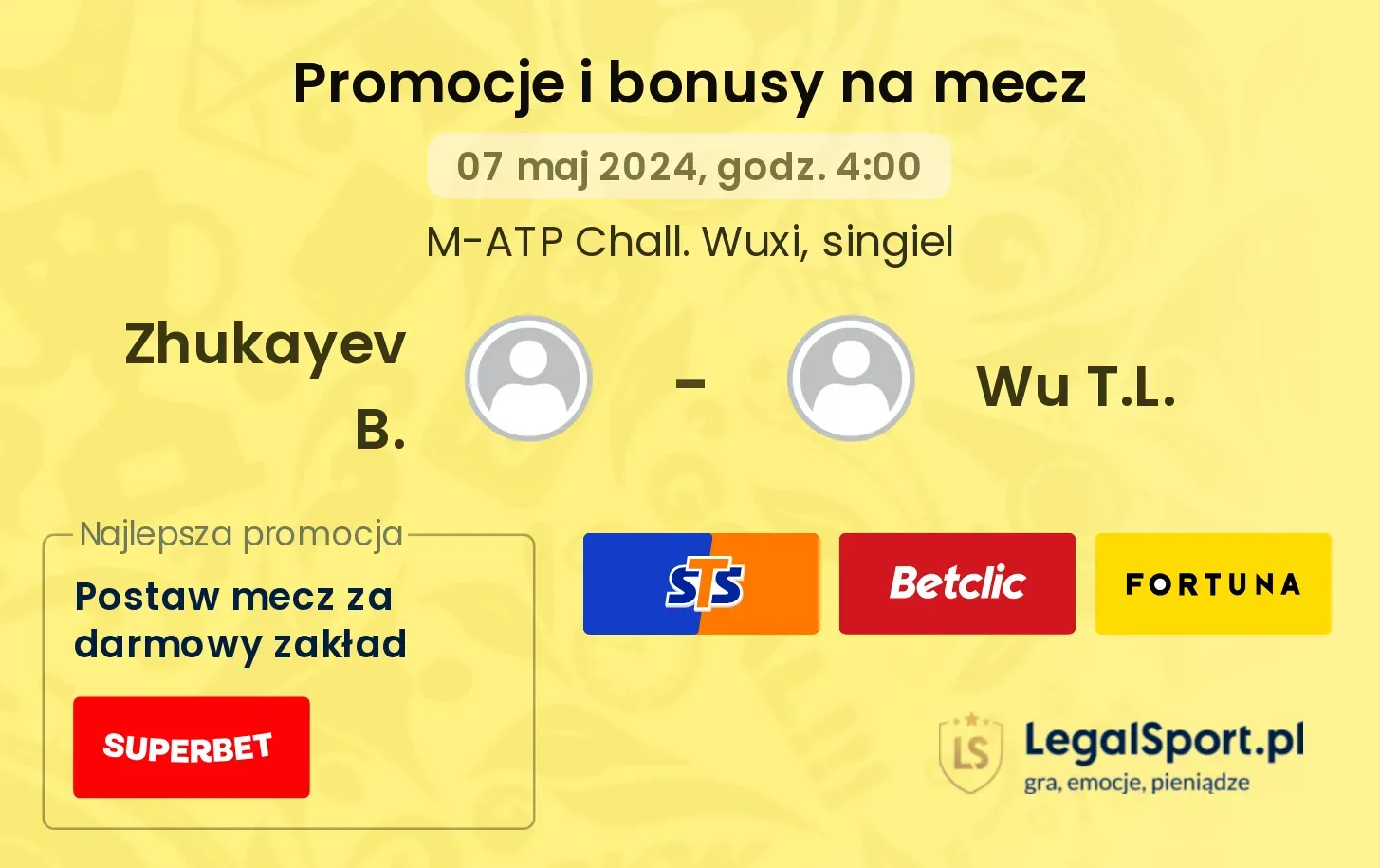Zhukayev B. - Wu T.L. promocje bonusy na mecz