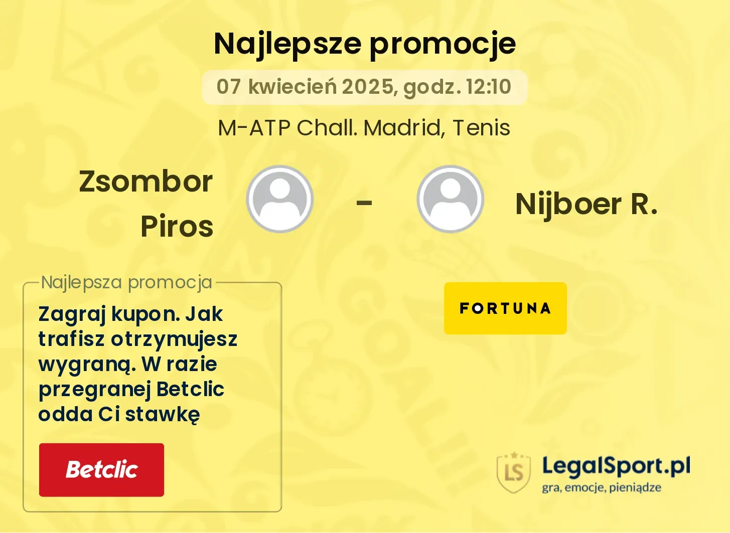 Zsombor Piros - Nijboer R. promocje bukmacherskie