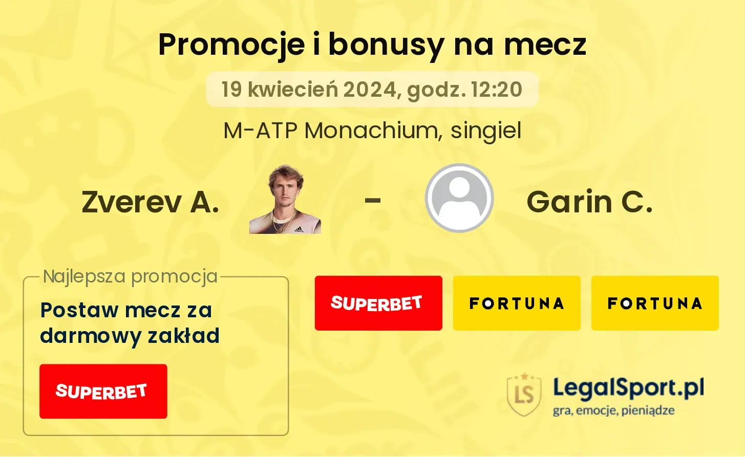 Zverev A. - Garin C. promocje bonusy na mecz