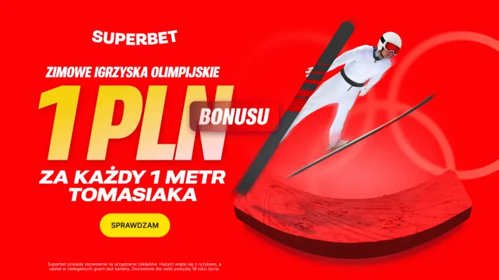 Superbet: 1 PLN bonusu za każdy 1 metr Kacpra Tomasiaka w konkursie na dużej skoczni podczas ZIO 2026