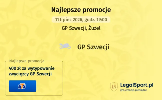 400 zł za wytypowanie zwycięzcy GP Szwecji od STS
