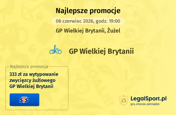 333 zł za wytypowanie zwycięzcy GP Wielkiej Brytanii od STS