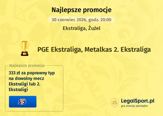 STS: 333 zł za poprawny typ na dowolny mecz Ekstraligi lub 2. Ekstraligi