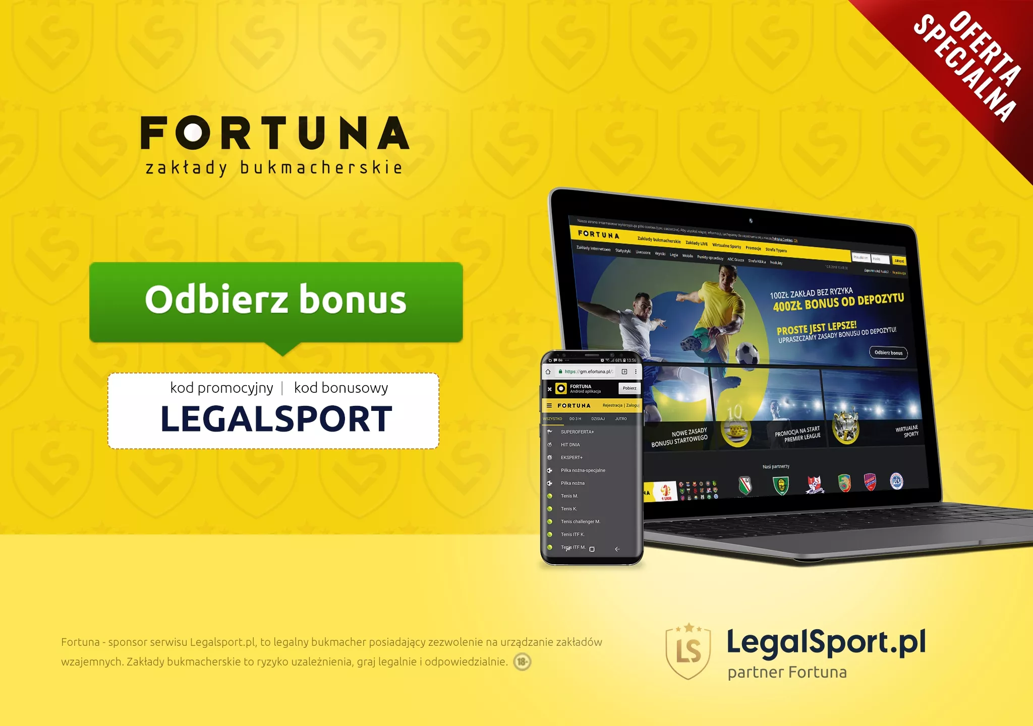 Specjalna oferta online w Zakładach bukmacherskich Fortuna - bonus bez depozytu