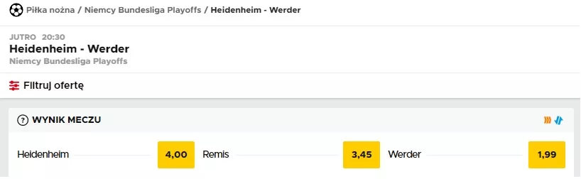 Betclic - typy i współczynniki na mecz 1. FC Heidenheim vs Werder Brema