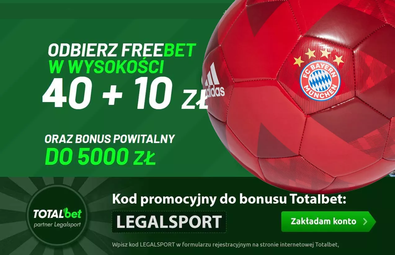 Za kod promocyjny masz freebet 40 zł + 10 zł na zakłady z Bayernem