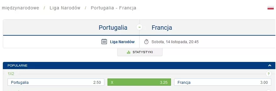 Portugalia - Francja: oferta kursowa forBET
