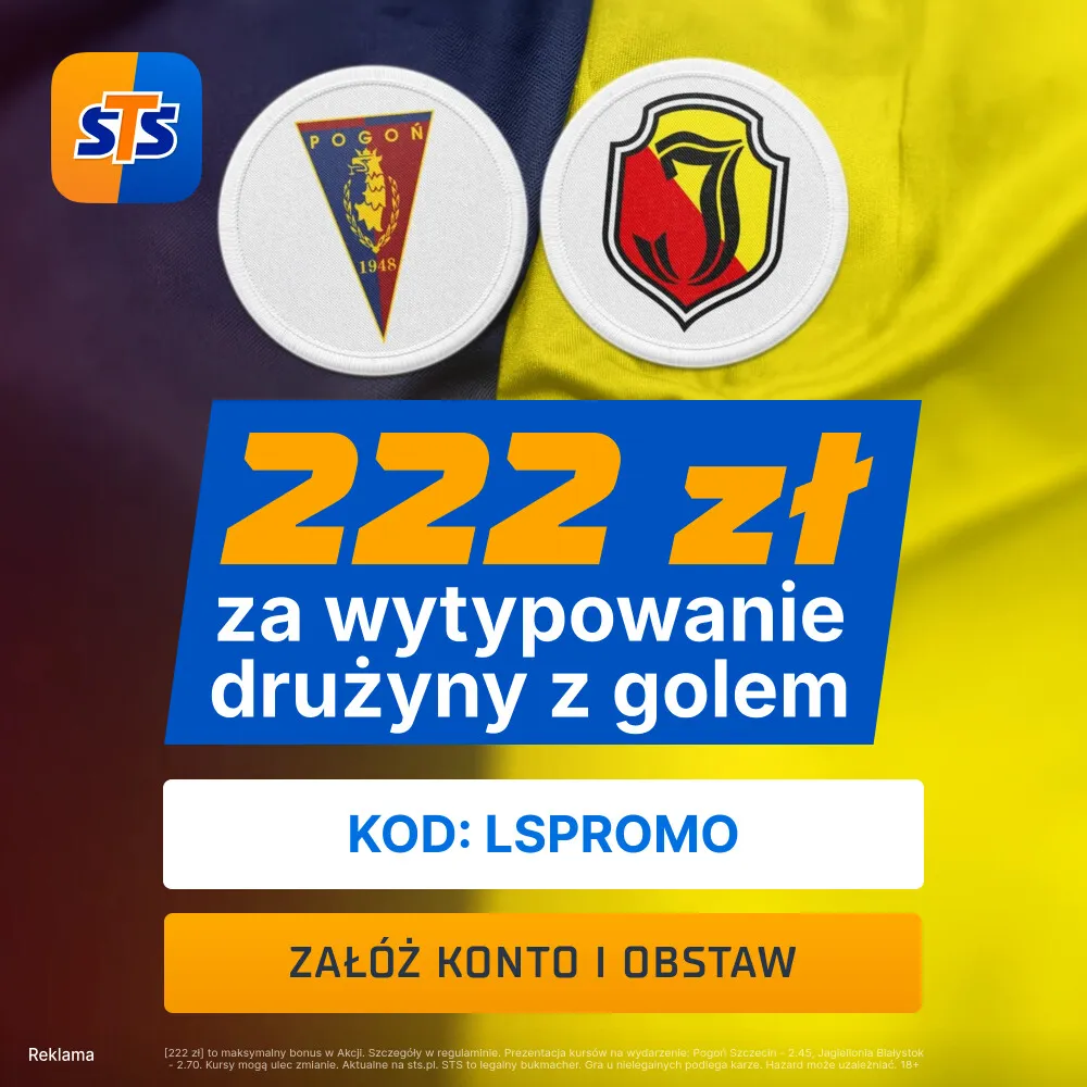 STS: 222 zł za wytypowanie drużyny z golem w meczu Pogoń Szczecin - Jagiellonia Białystok