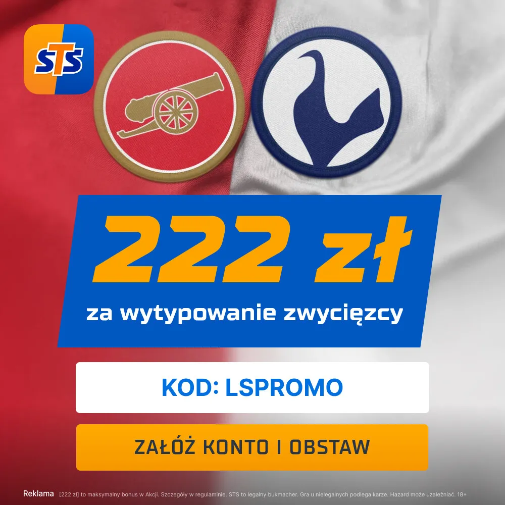 STS: 222 zł za wytypowanie zwycięzcy meczu Arsenal - Tottenham